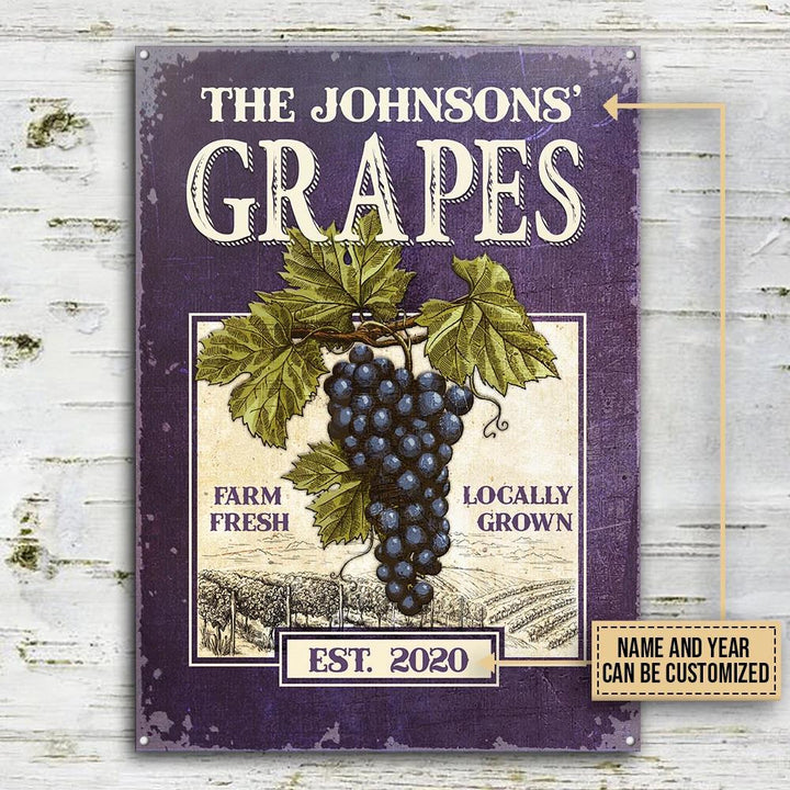 Purple Grape Farm Fresh Rectangle Metal Sign Custom Name Year