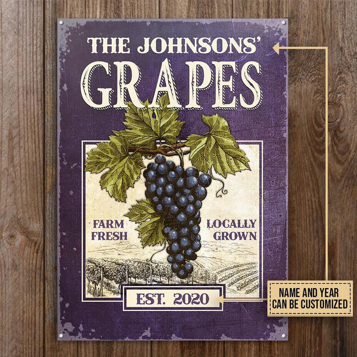 Purple Grape Farm Fresh Rectangle Metal Sign Custom Name Year