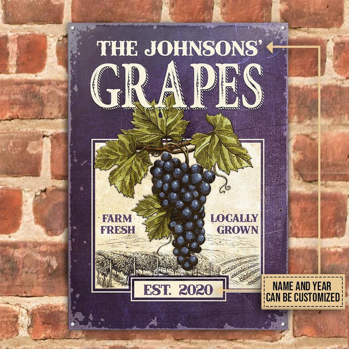 Purple Grape Farm Fresh Rectangle Metal Sign Custom Name Year