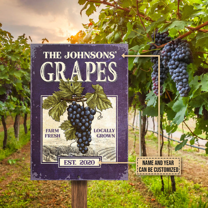 Purple Grape Farm Fresh Rectangle Metal Sign Custom Name Year