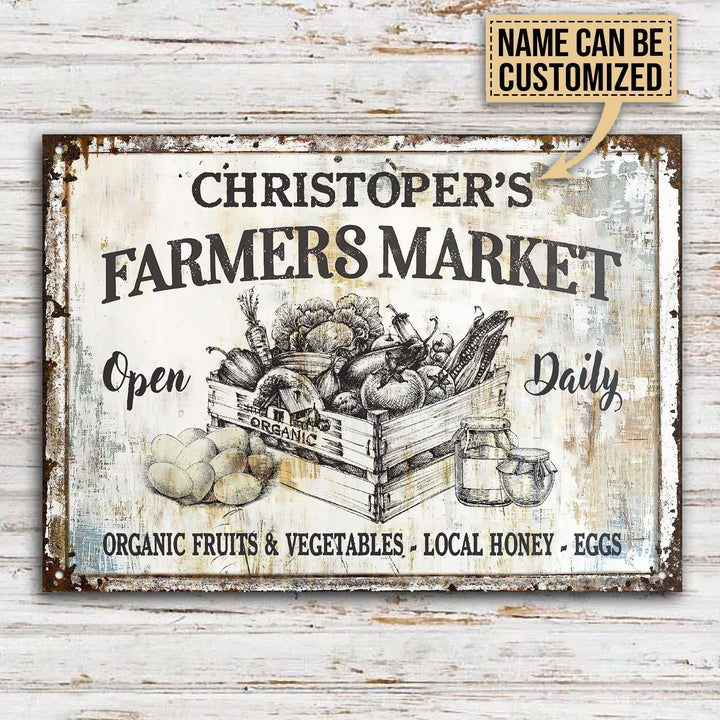 Farm Farmer Market Hand Drawn Rectangle Metal Sign Custom Name