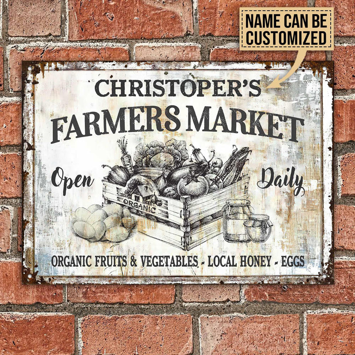 Farm Farmer Market Hand Drawn Rectangle Metal Sign Custom Name