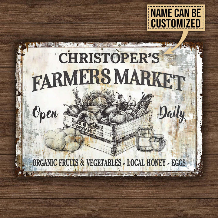 Farm Farmer Market Hand Drawn Rectangle Metal Sign Custom Name