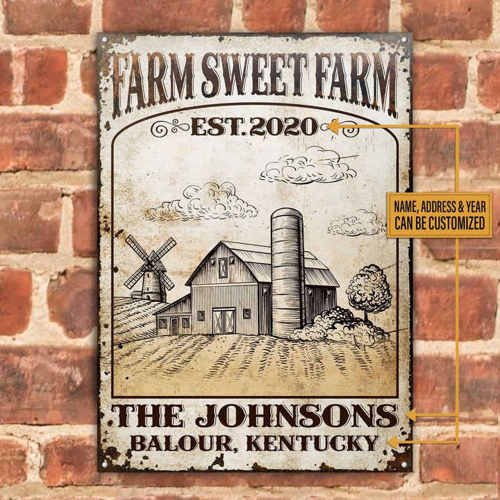 Farm Sweet Farm Rectangle Metal Sign Custom Text Cute Design