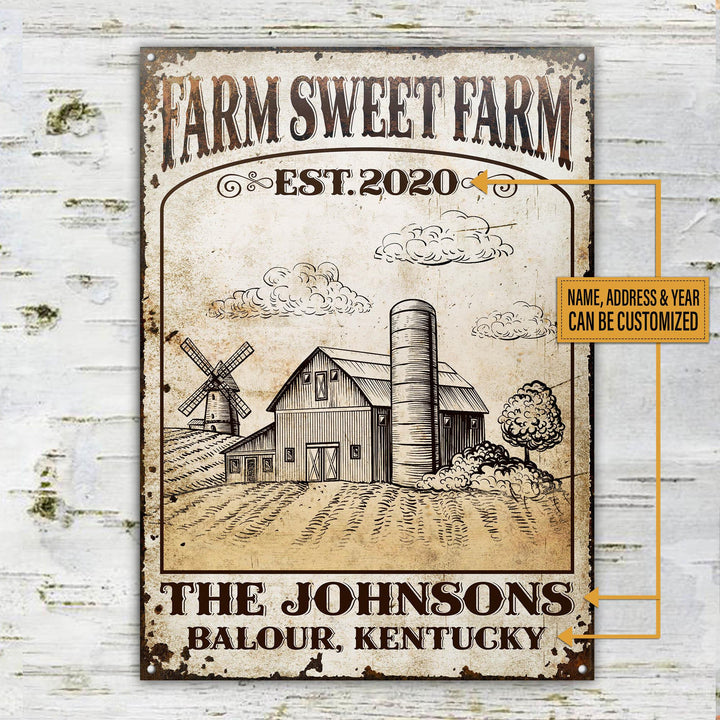 Farm Sweet Farm Rectangle Metal Sign Custom Text Cute Design