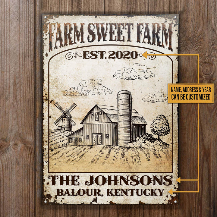Farm Sweet Farm Rectangle Metal Sign Custom Text Cute Design