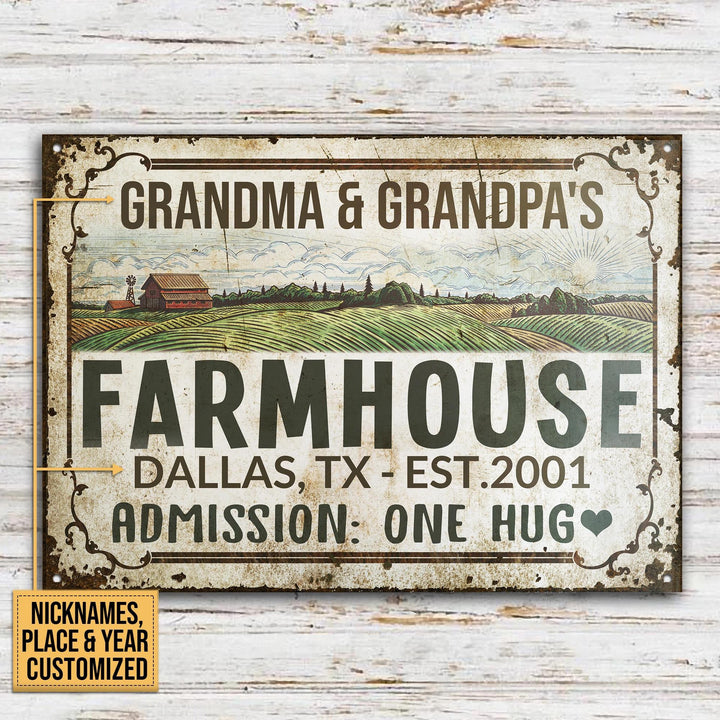 Big Farm Farmhouse One Hug Rectangle Metal Sign Custom Name Place Year