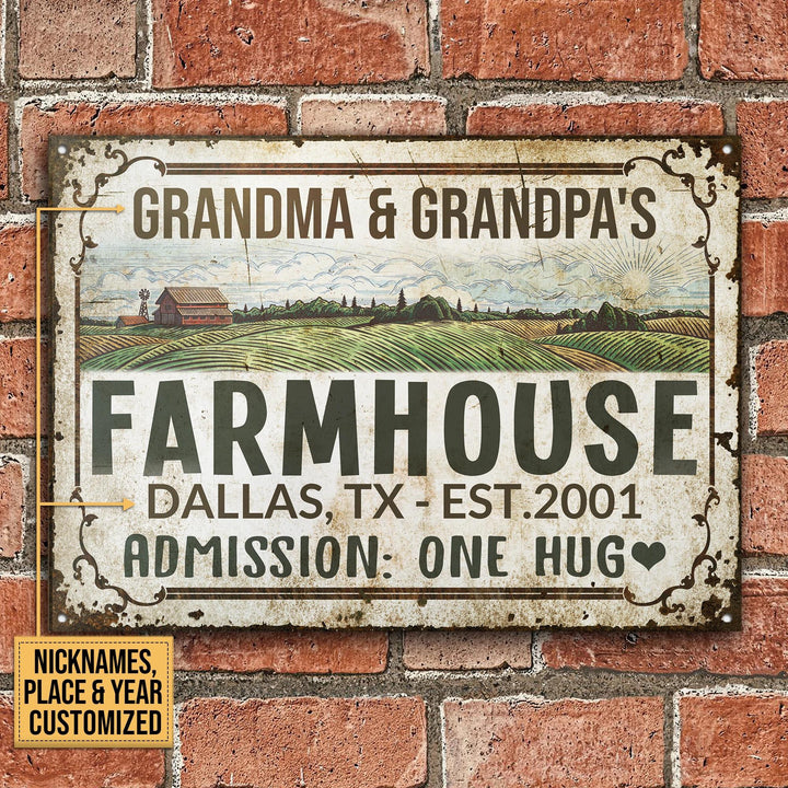 Big Farm Farmhouse One Hug Rectangle Metal Sign Custom Name Place Year