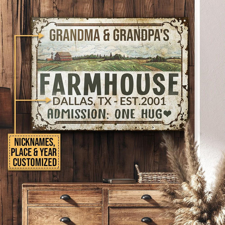 Big Farm Farmhouse One Hug Rectangle Metal Sign Custom Name Place Year