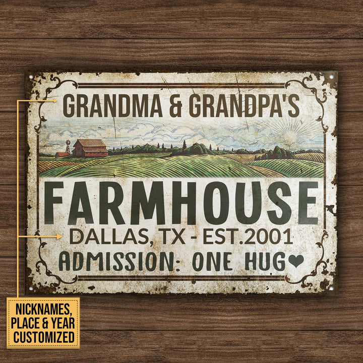 Big Farm Farmhouse One Hug Rectangle Metal Sign Custom Name Place Year
