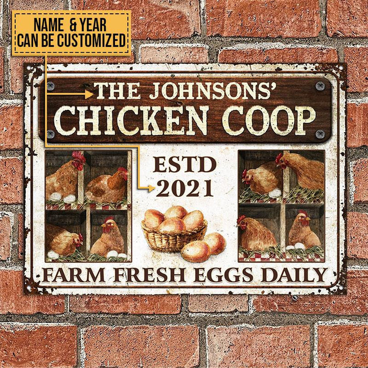 Farm Chicken Coop Fresh Eggs Daily Rectangle Metal Sign Custom Year And Name