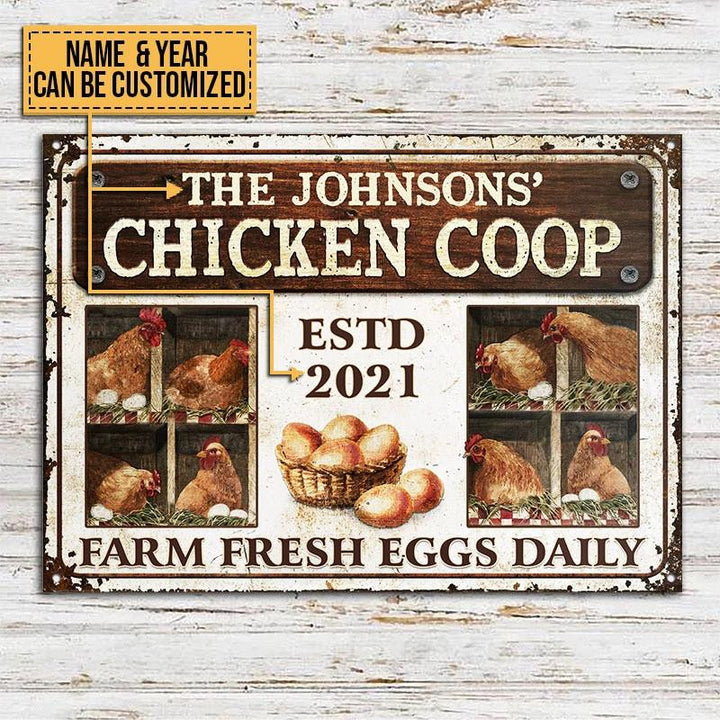 Farm Chicken Coop Fresh Eggs Daily Rectangle Metal Sign Custom Year And Name