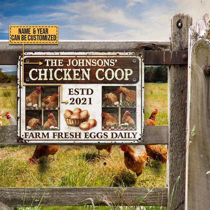 Farm Chicken Coop Fresh Eggs Daily Rectangle Metal Sign Custom Year And Name