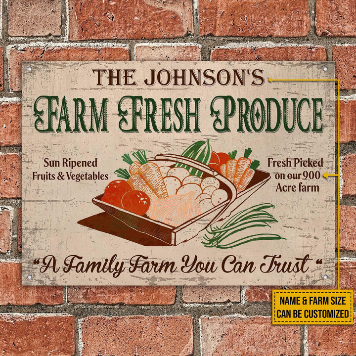 Hand Drawn Farm Fresh You Can Trust Rectangle Metal Sign Custom Name Farm Size