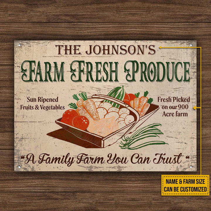 Hand Drawn Farm Fresh You Can Trust Rectangle Metal Sign Custom Name Farm Size
