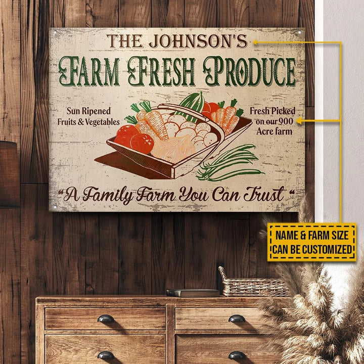 Hand Drawn Farm Fresh You Can Trust Rectangle Metal Sign Custom Name Farm Size