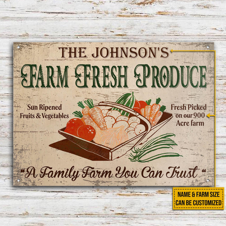 Hand Drawn Farm Fresh You Can Trust Rectangle Metal Sign Custom Name Farm Size