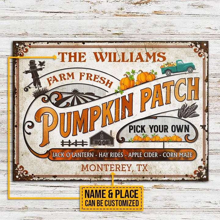 Farm Fresh Pumpkin Patch Rectangle Metal Sign Custom Name And Place