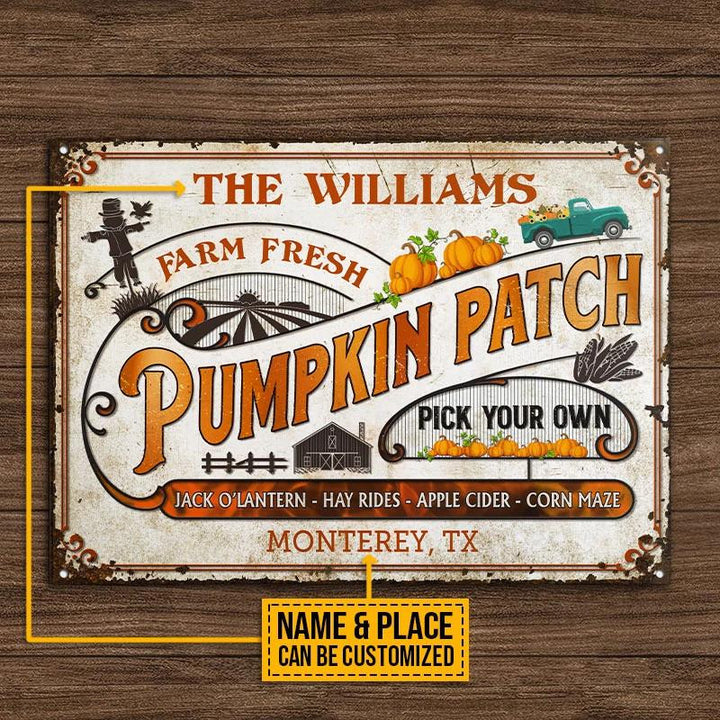 Farm Fresh Pumpkin Patch Rectangle Metal Sign Custom Name And Place