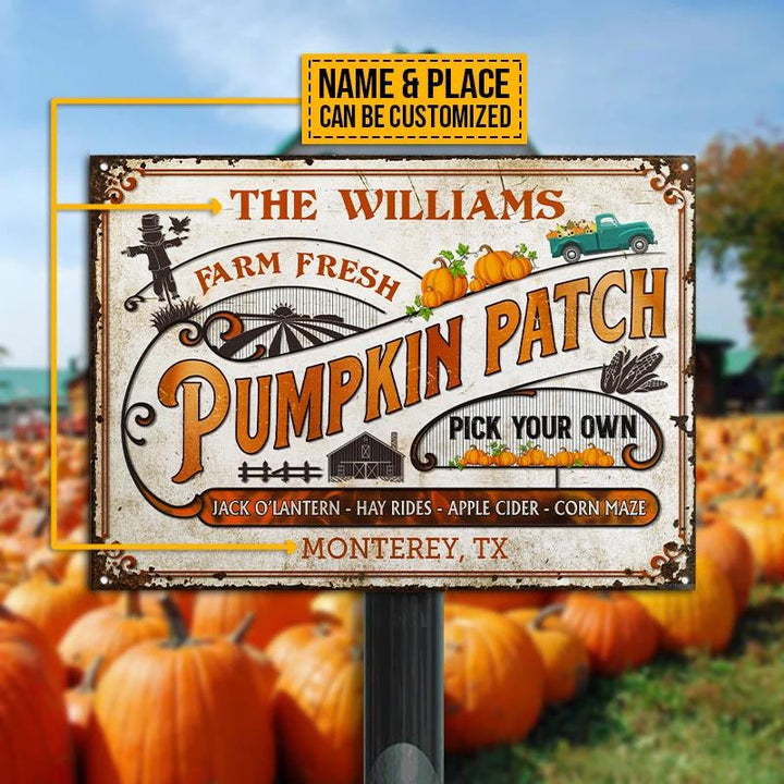 Farm Fresh Pumpkin Patch Rectangle Metal Sign Custom Name And Place