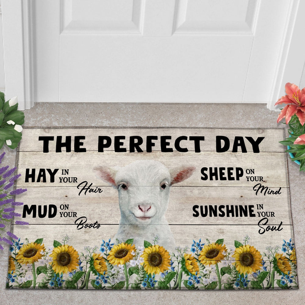 Sheep The Perfect Day Doormat, Farmhouse Doormat, Welcome Mat