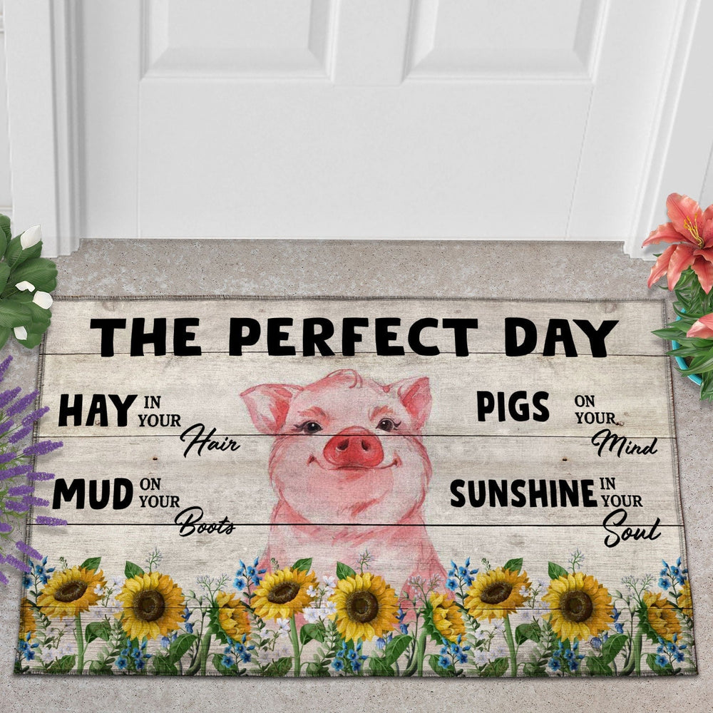 Pig The Perfect Day Doormat, Farmhouse Doormat, Welcome Mat