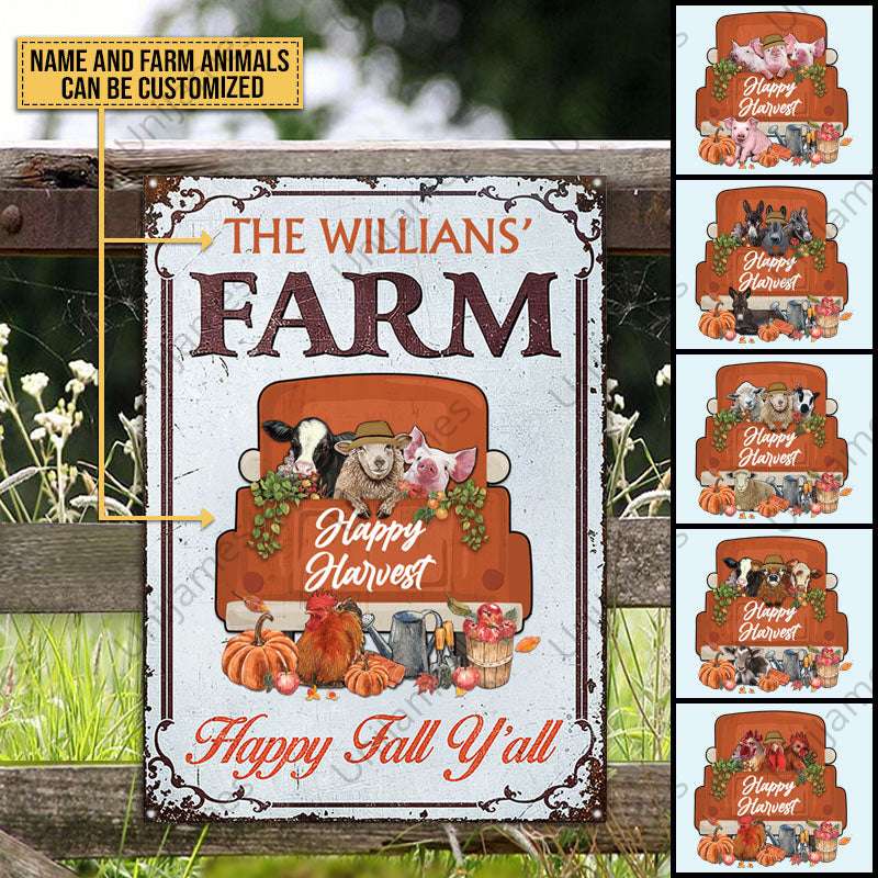 Autumn Farm Happy Harvest Happy Fall, Fall Season, Farmhouse, Outdoor Farm Decor, Custom Classic Metal Signs - Decor from [store] by - donkey, farm, goat, Kopy, metal signs, Metal_ Sign, metal_sign, pig, sheep