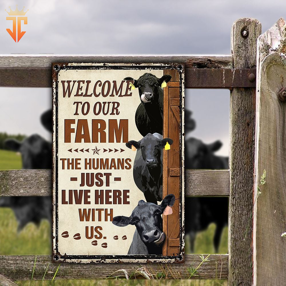 Personalized Name Black Angus Cattle Welcome to our farm All Printed 3D Metal Sign