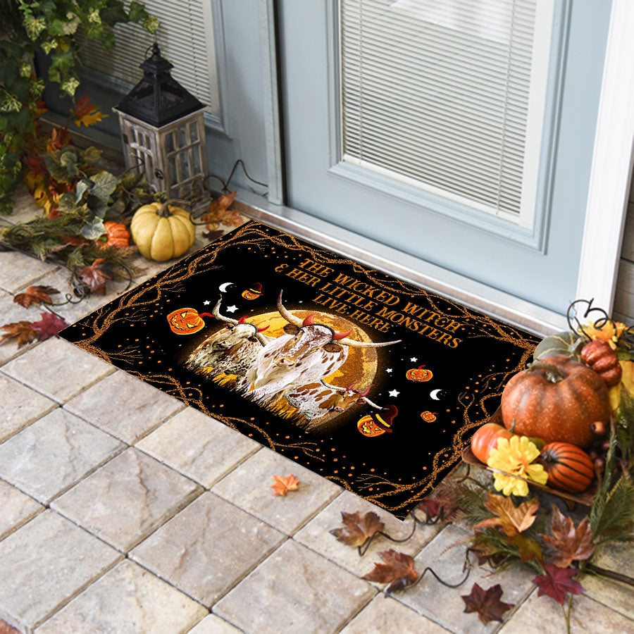 TX Longhorn - The Wicked Witch And Her Little Monsters Live Here Doormat