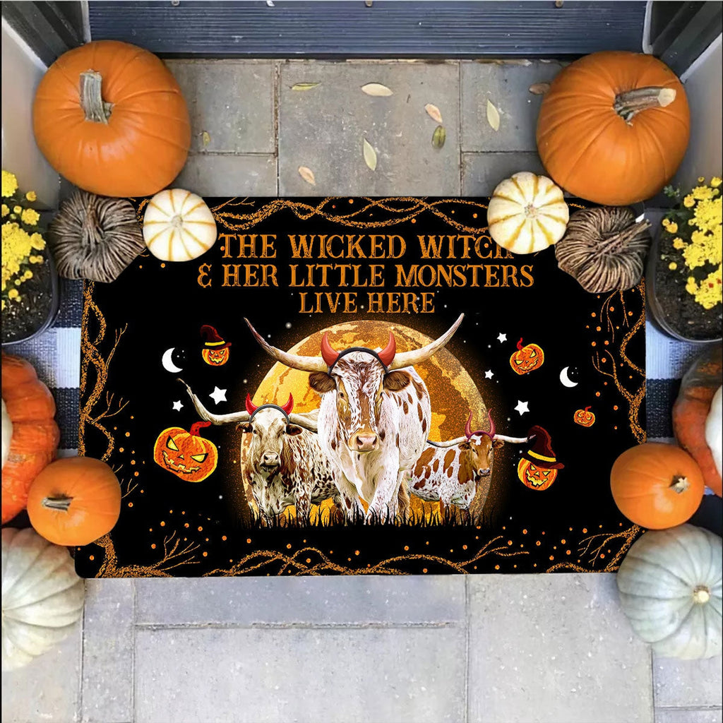 TX Longhorn - The Wicked Witch And Her Little Monsters Live Here Doormat