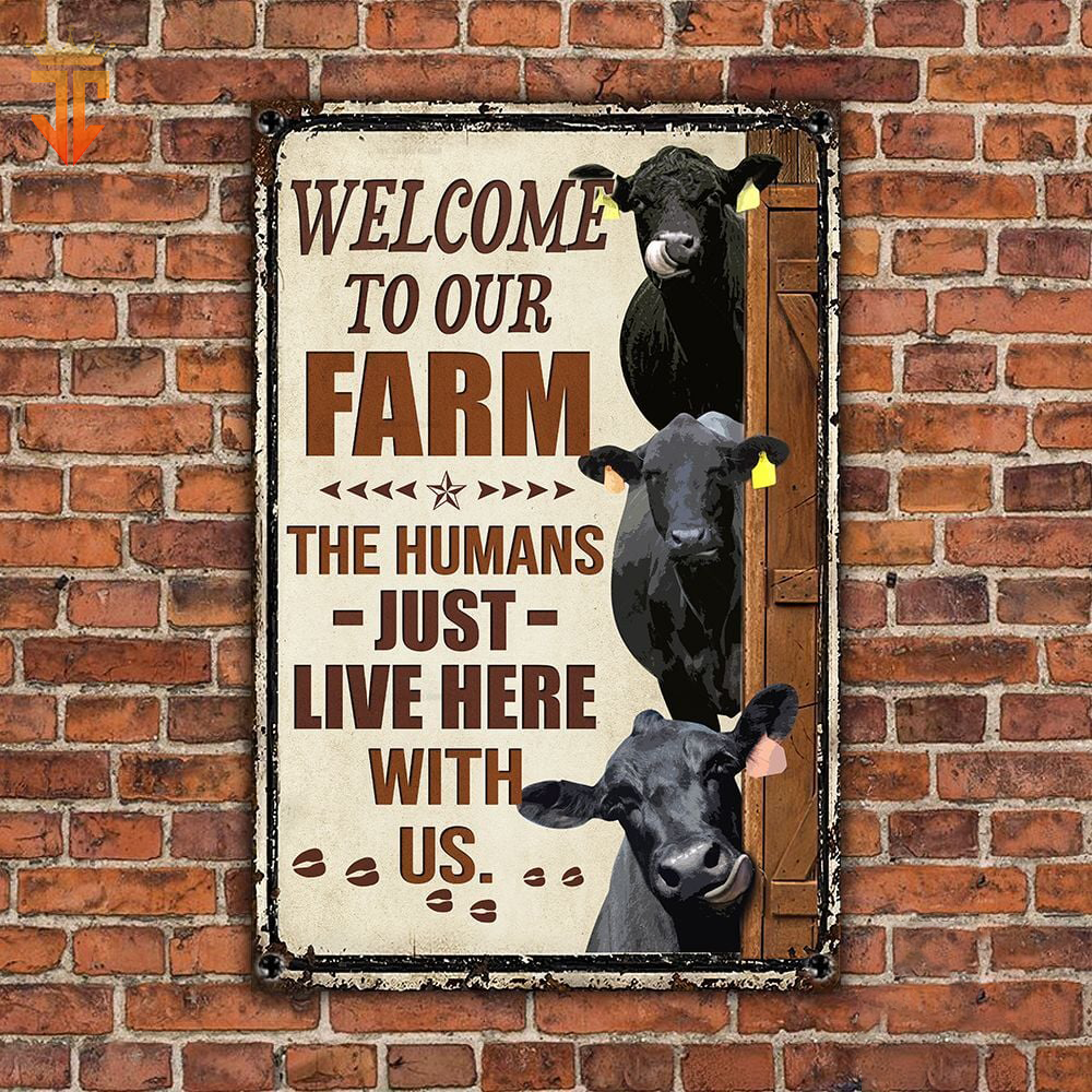 Personalized Name Black Angus Cattle Welcome to our farm All Printed 3D Metal Sign