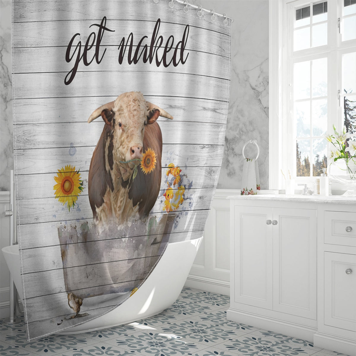Horn Hereford Sunflower Shower Curtain