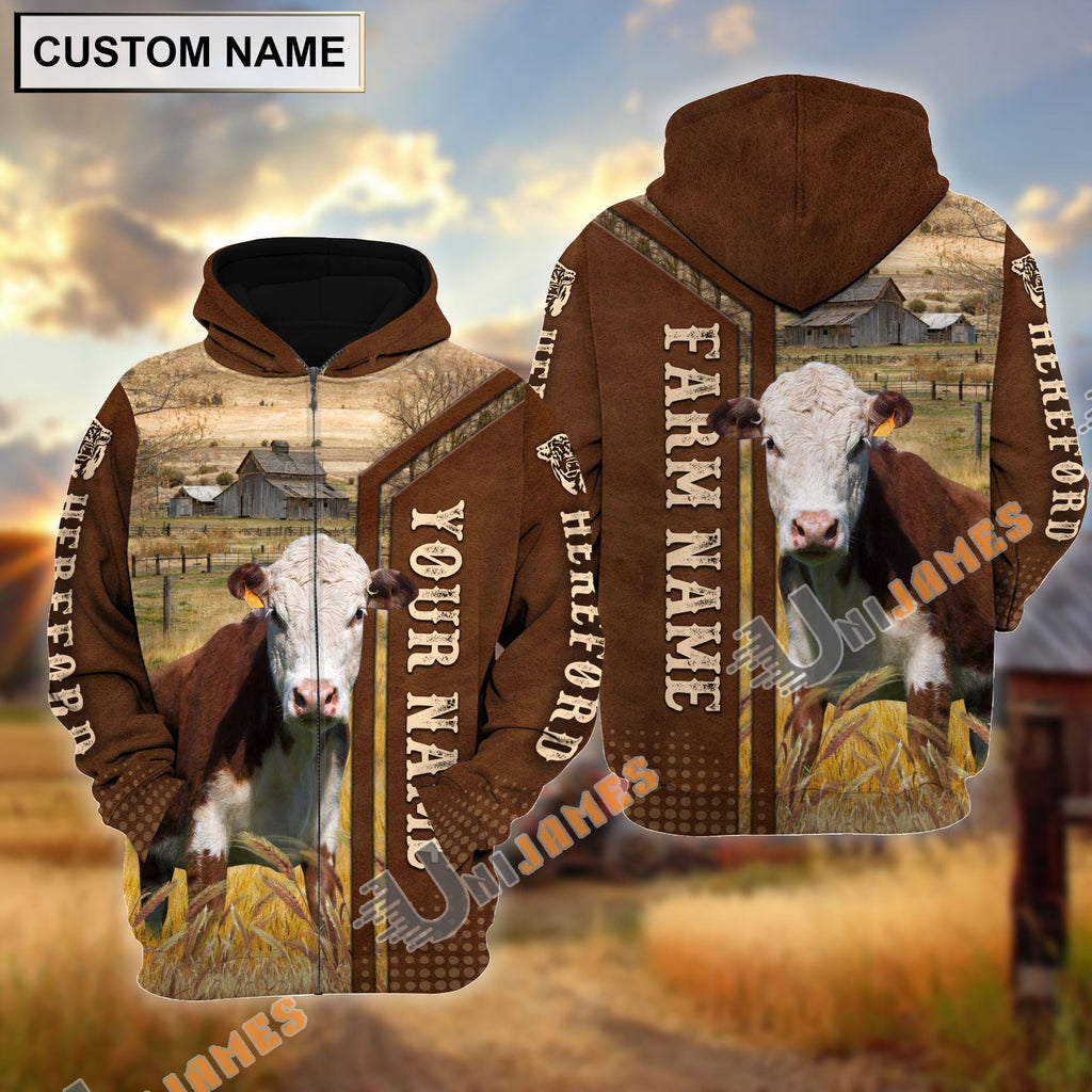 Hereford Personalized Name, Farm Name 3D Hoodie