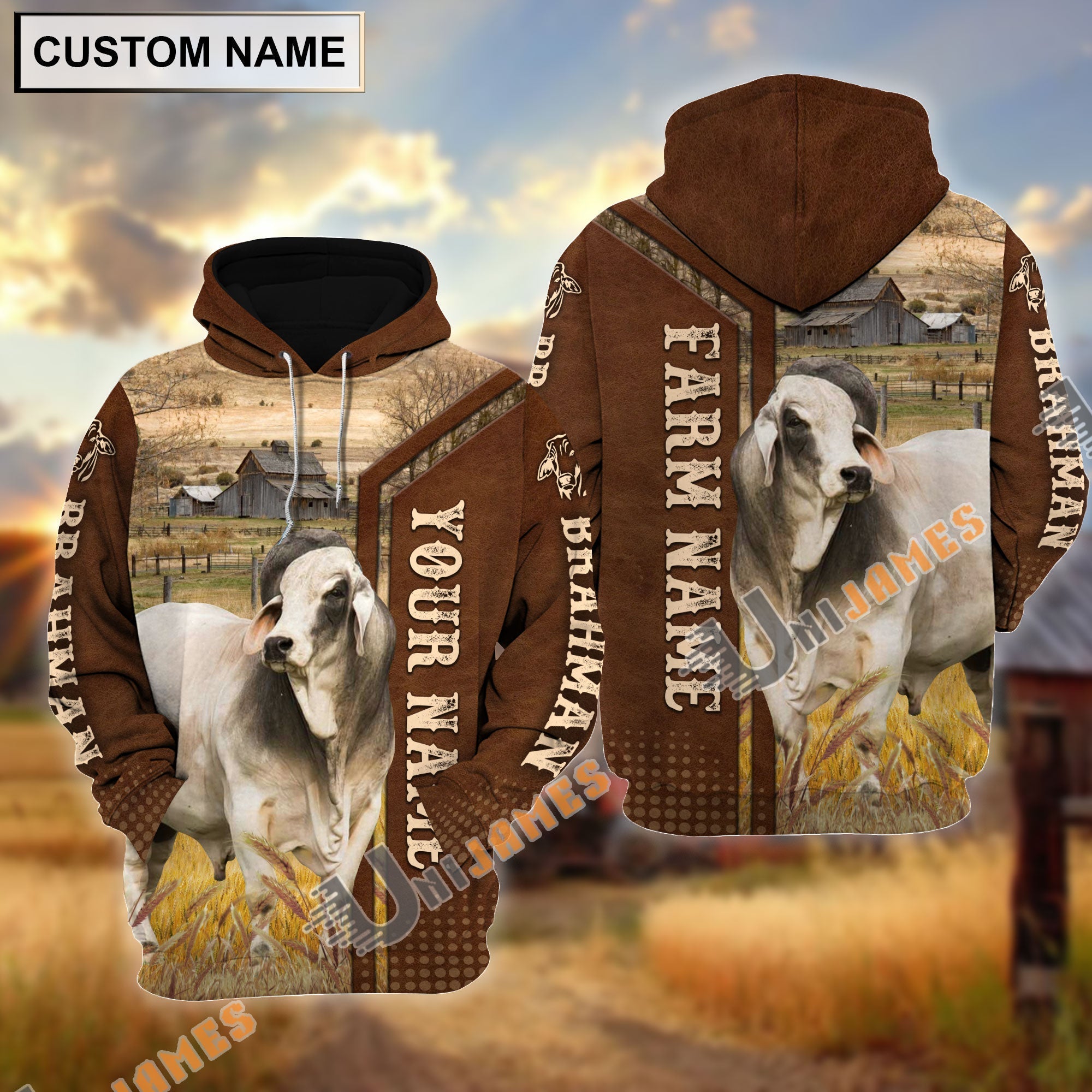 Brahman Personalized Name, Farm Name 3D Hoodie