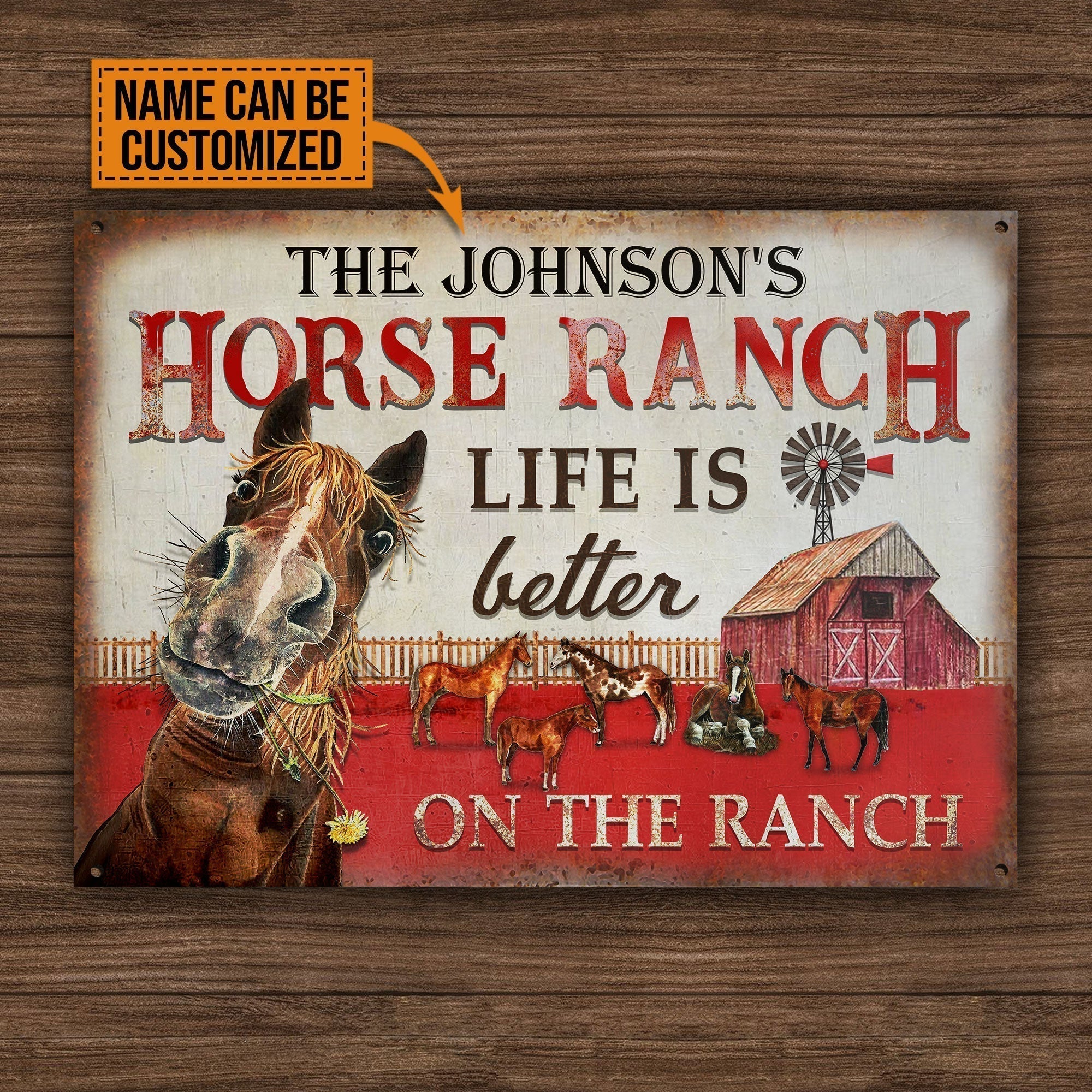 Customized Name Horse Ranch Life Better All Printed 3D Metal Sign