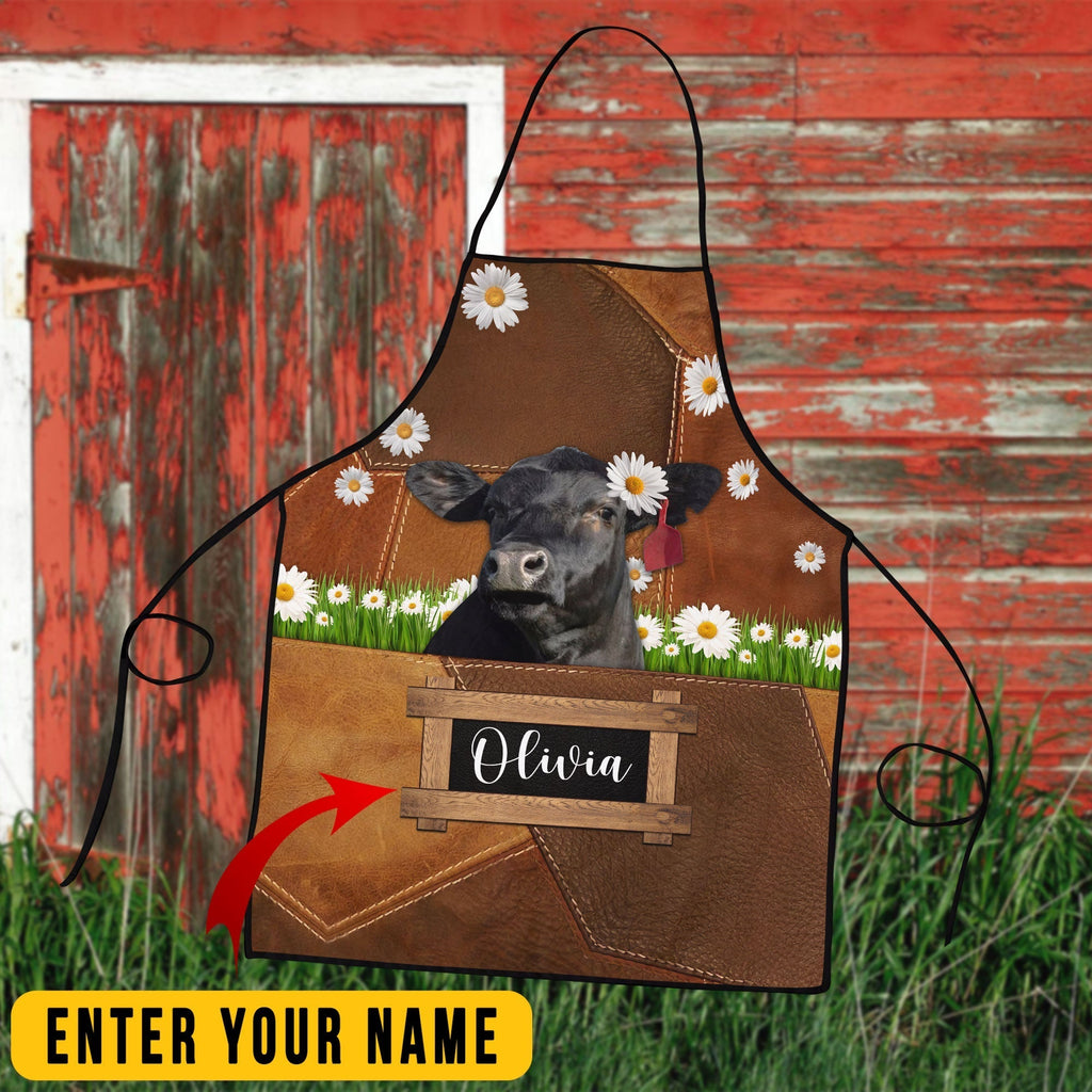 Personalized Name Black Angus Cattle All Over Printed 3D Apron