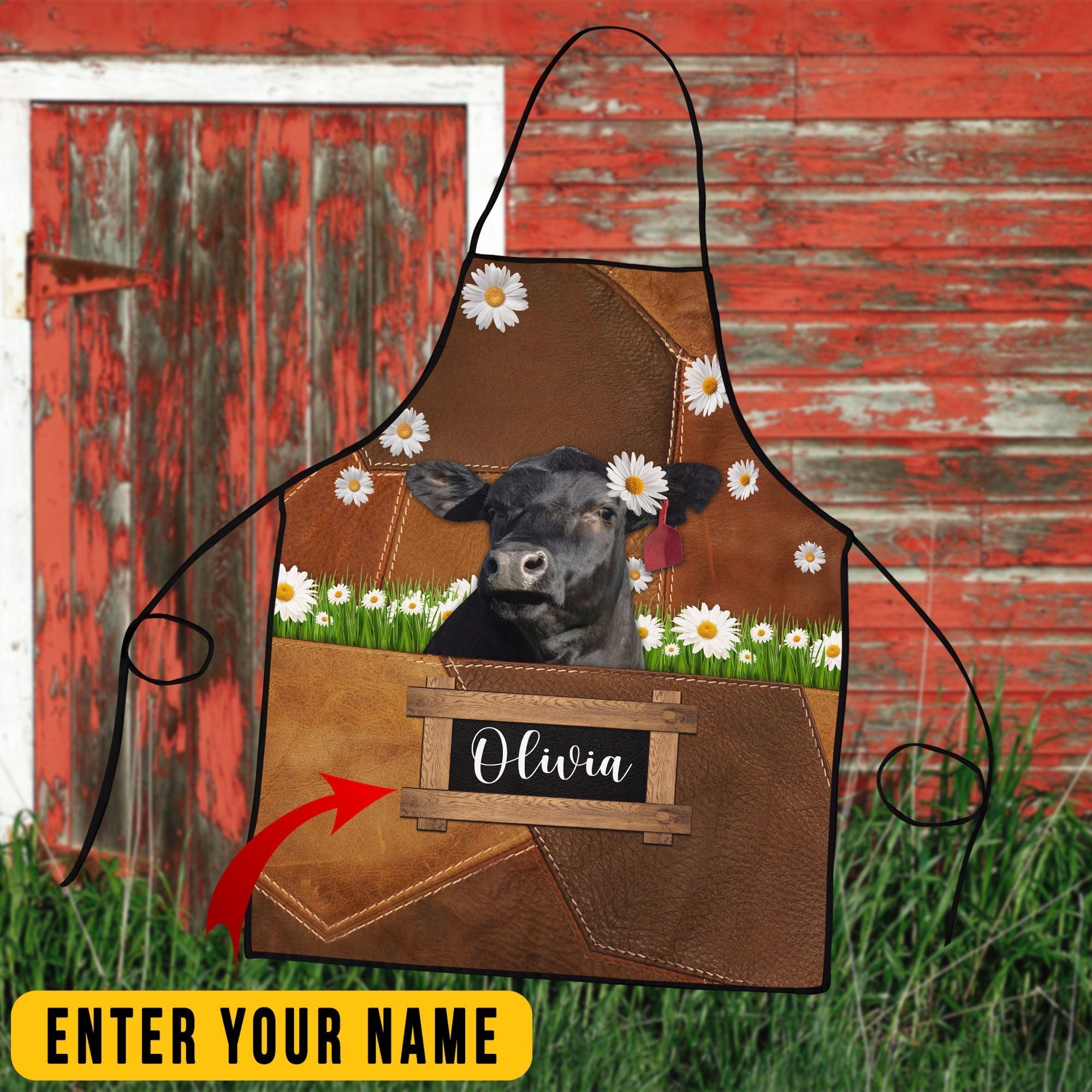 Personalized Name Black Angus Cattle All Over Printed 3D Apron