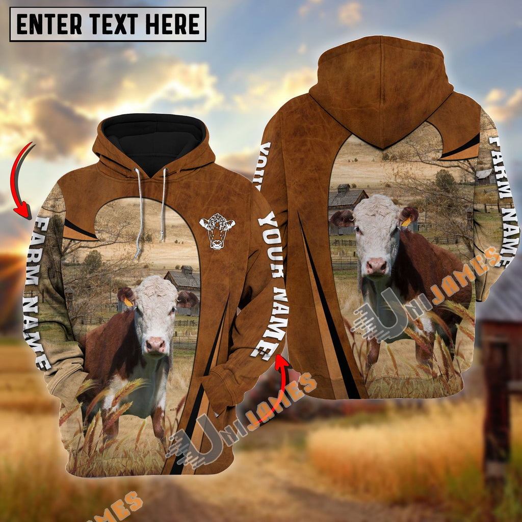 Personalized Name, Farm Name Hereford Premium Brown Pattern Hoodie