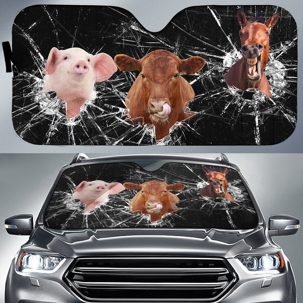 Horse, Angus & Pig Broken Glasses 3D Sun Shade