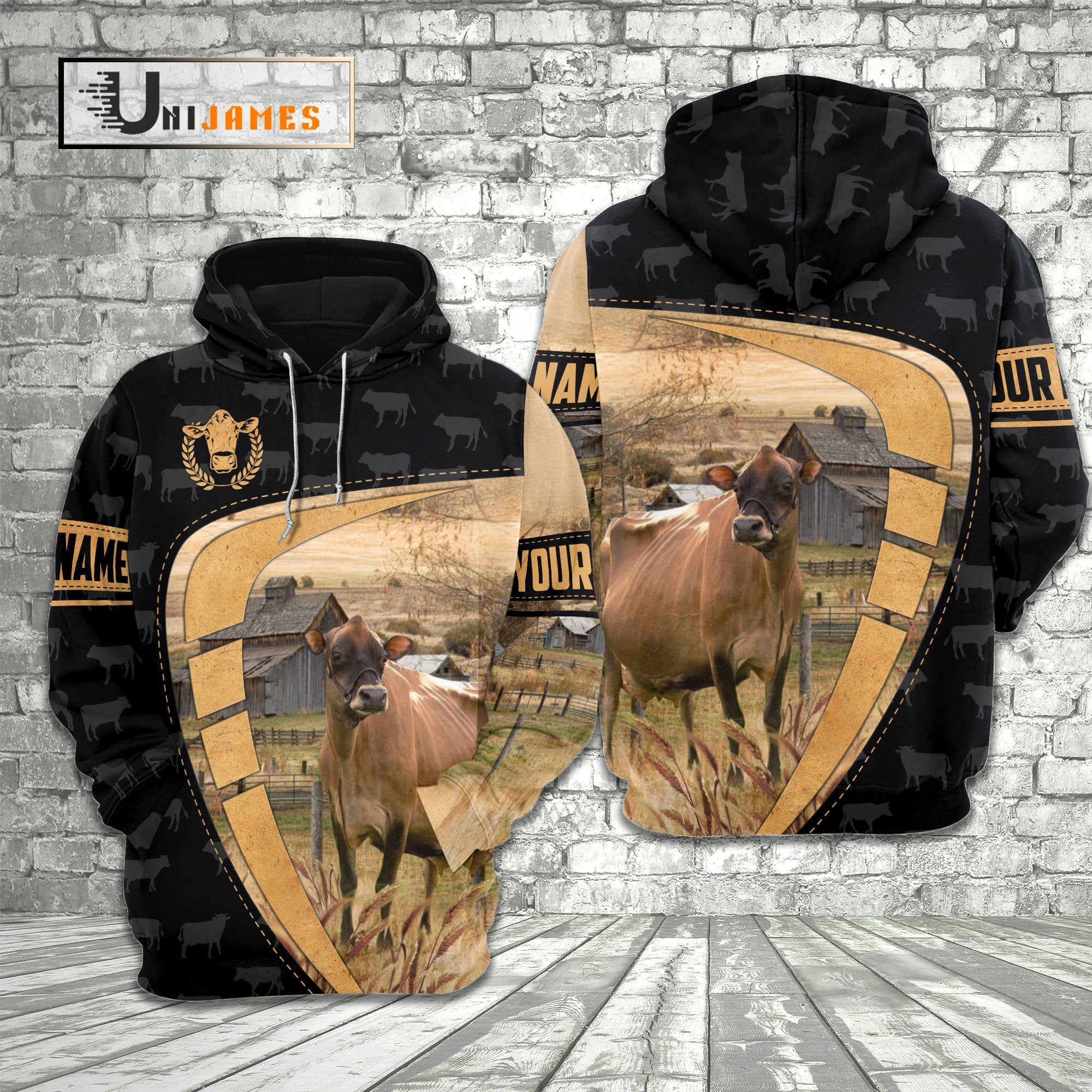 Jersey Yellow Black Customized Name 3D Hoodie