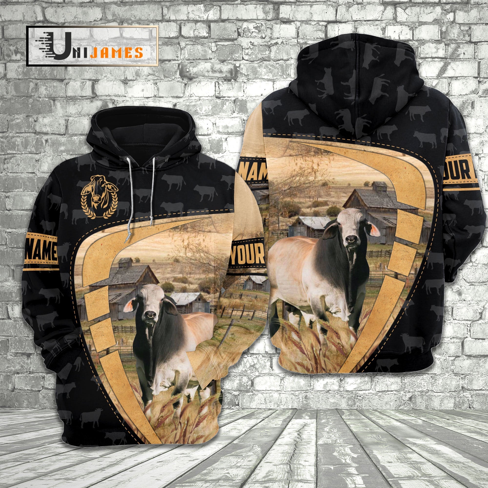 Brahman Yellow Black Customized Name 3D Hoodie
