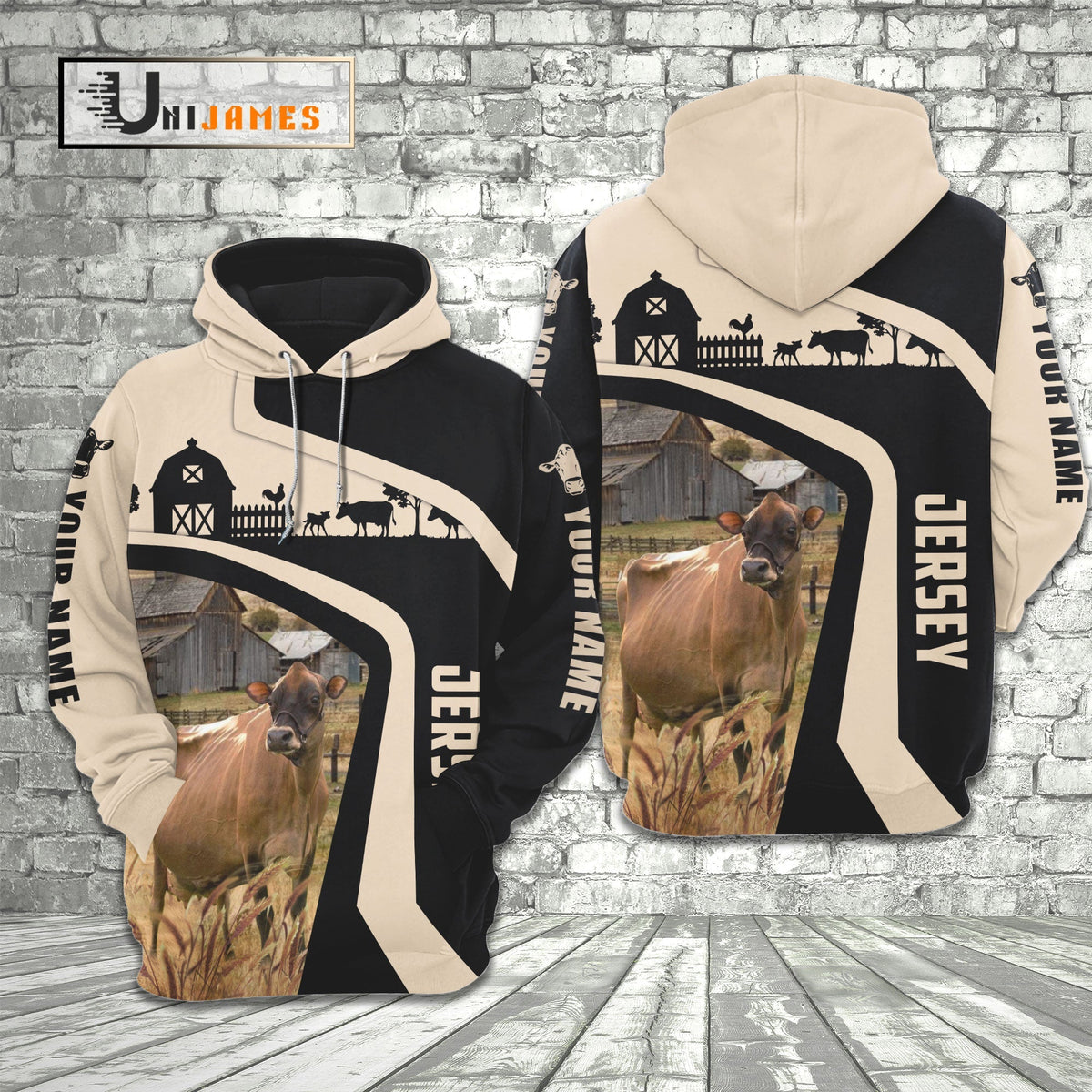 Jersey Black White Custom Name 3D Hoodie