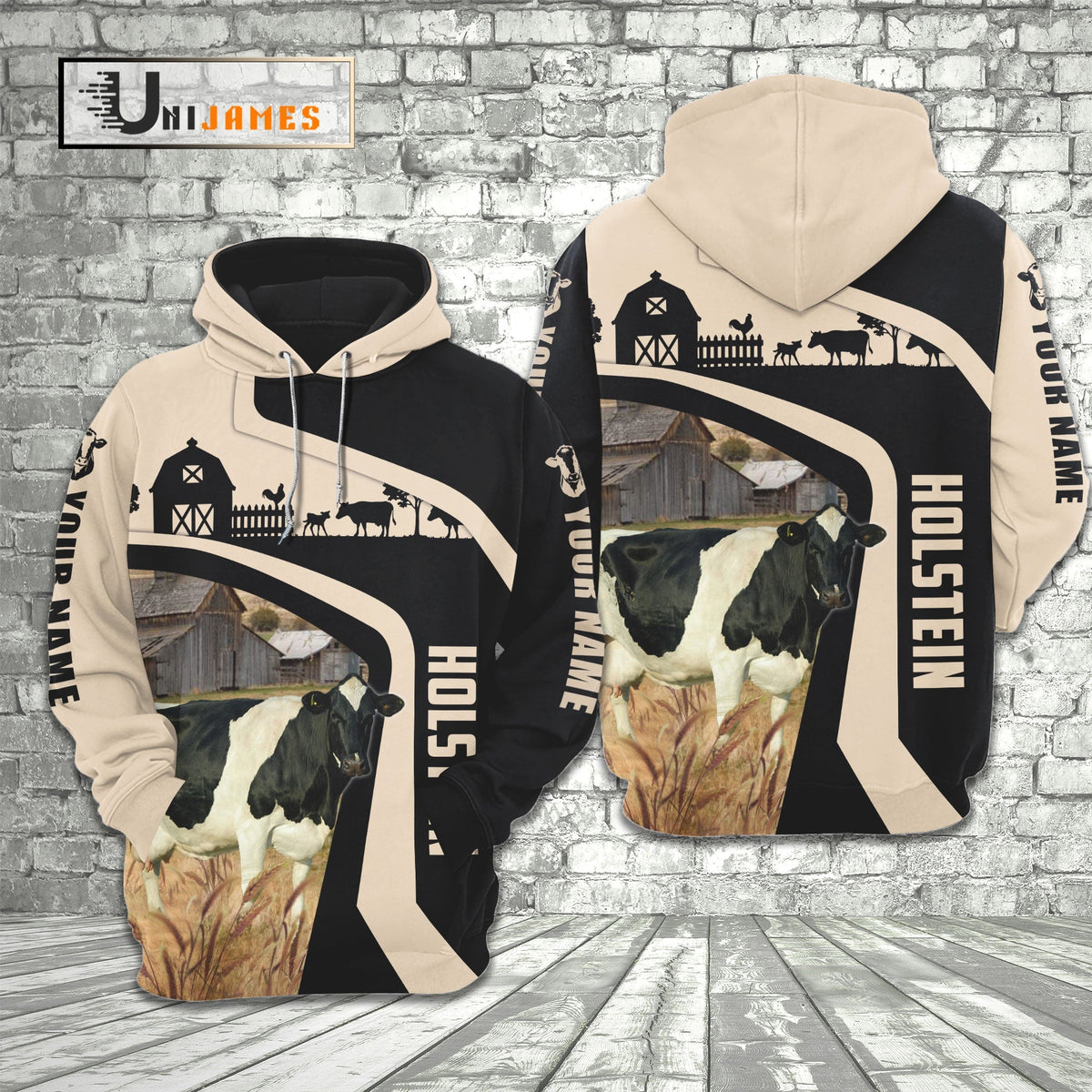 Holstein Black White Custom Name 3D Hoodie