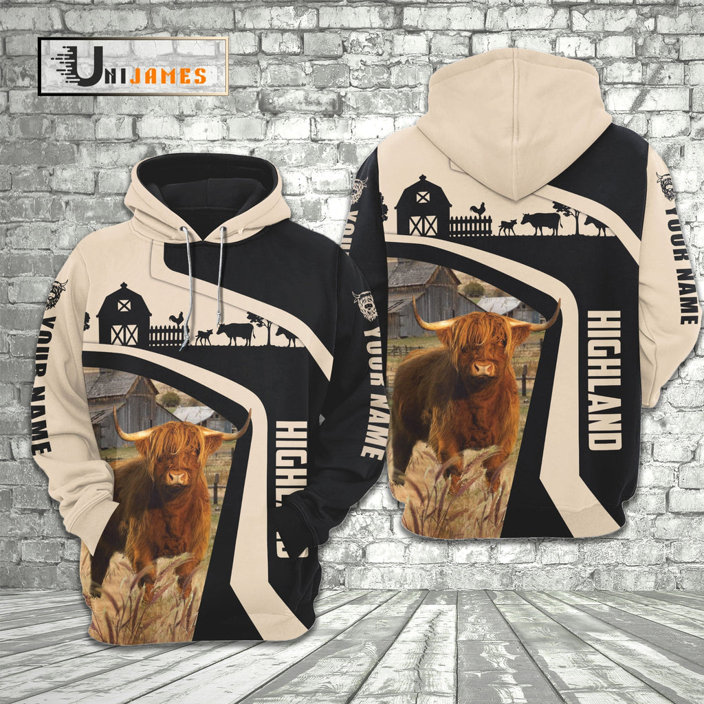 Highland Black White Custom Name 3D Hoodie