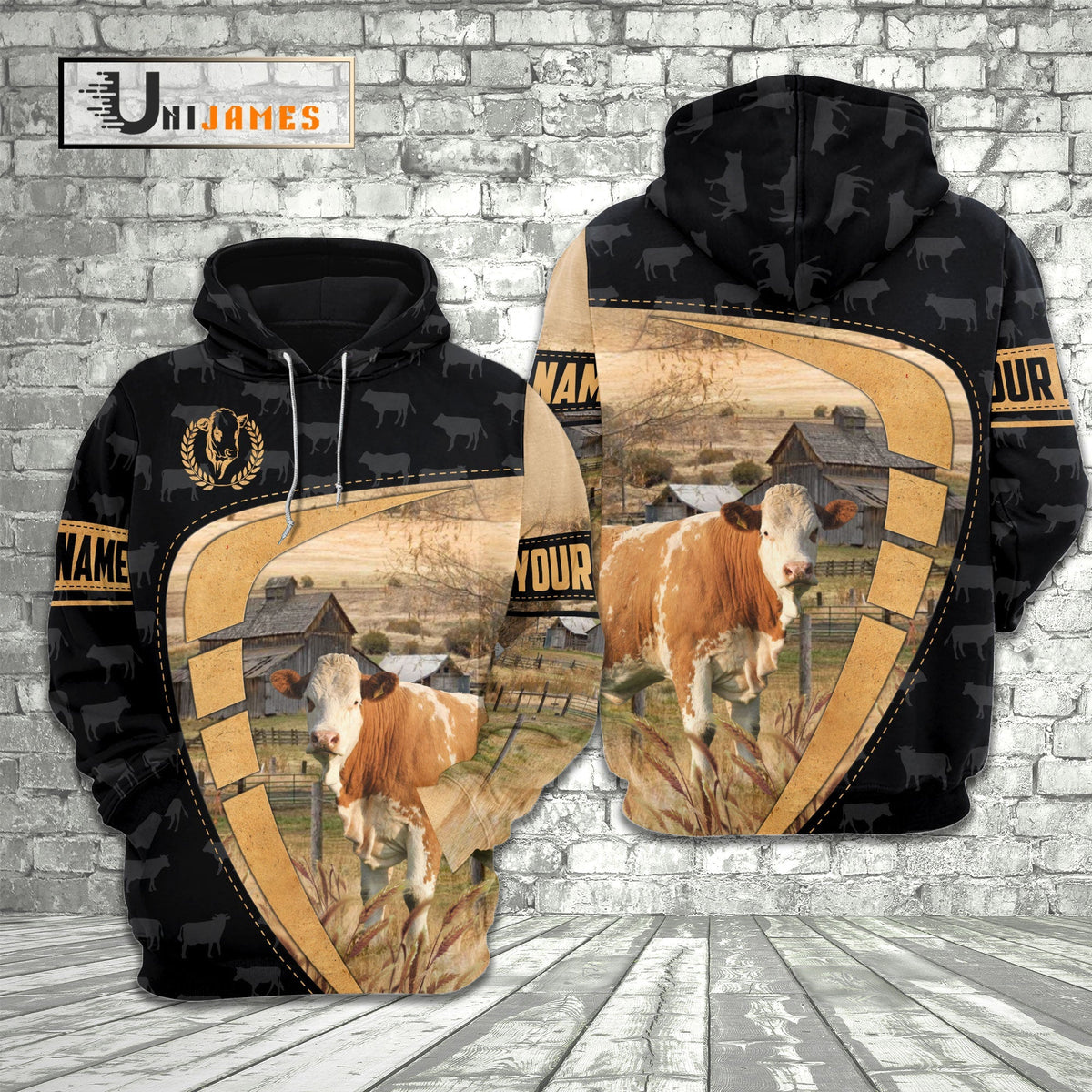 Simmental Yellow Black Customized Name 3D Hoodie