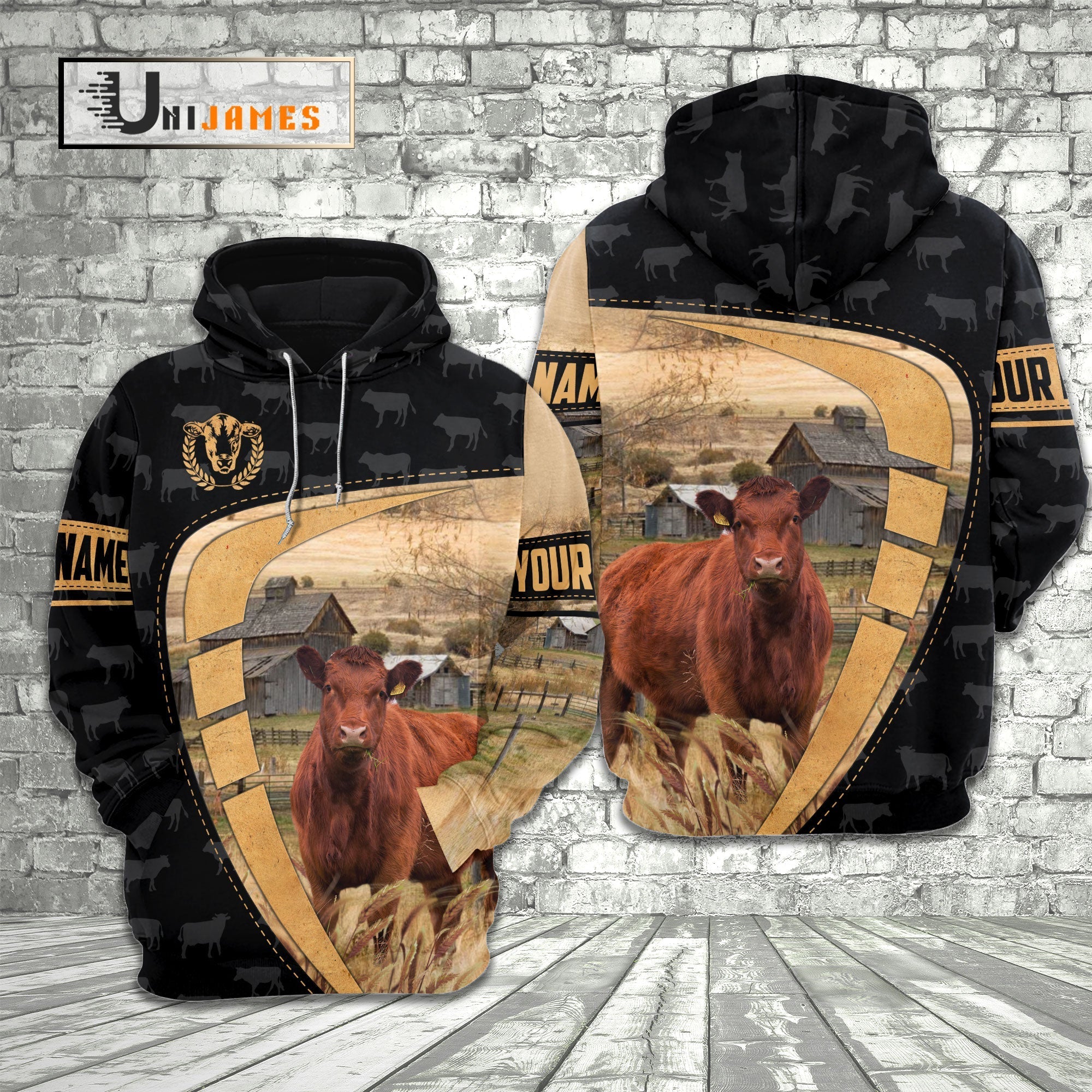 Red Angus Yellow Black Customized Name 3D Hoodie