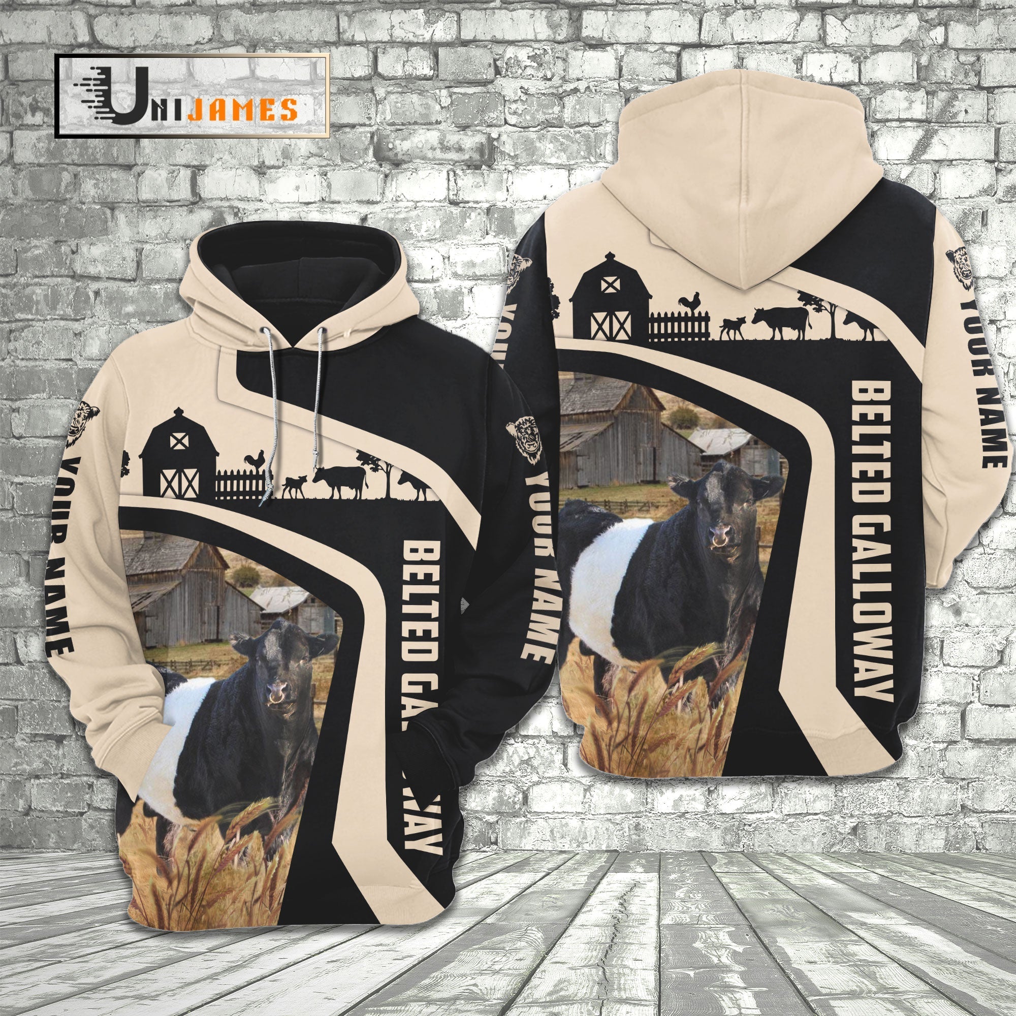 Belted Galloway Black White Custom Name 3D Hoodie