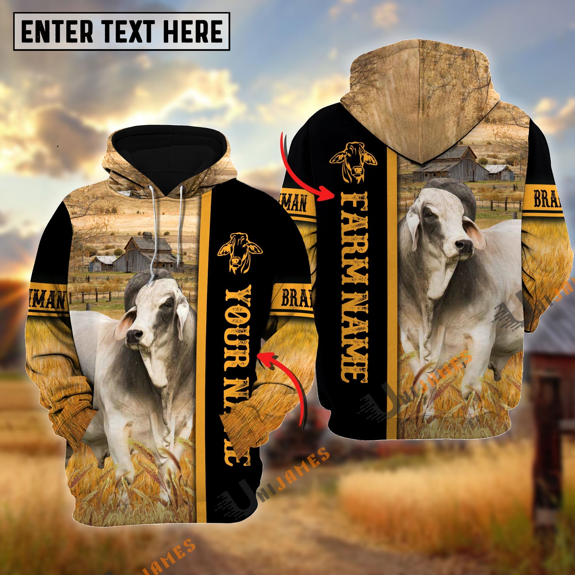 Brahman Autumn Farming Personalized Name, Farm Name 3D Hoodie