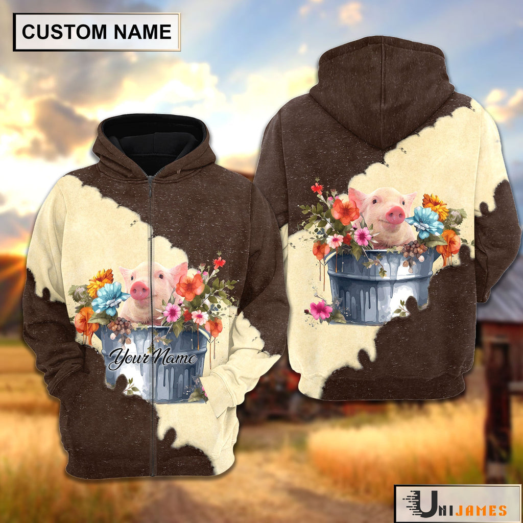 Pig In Bucket Brown Tie Dye Personalized Hoodie