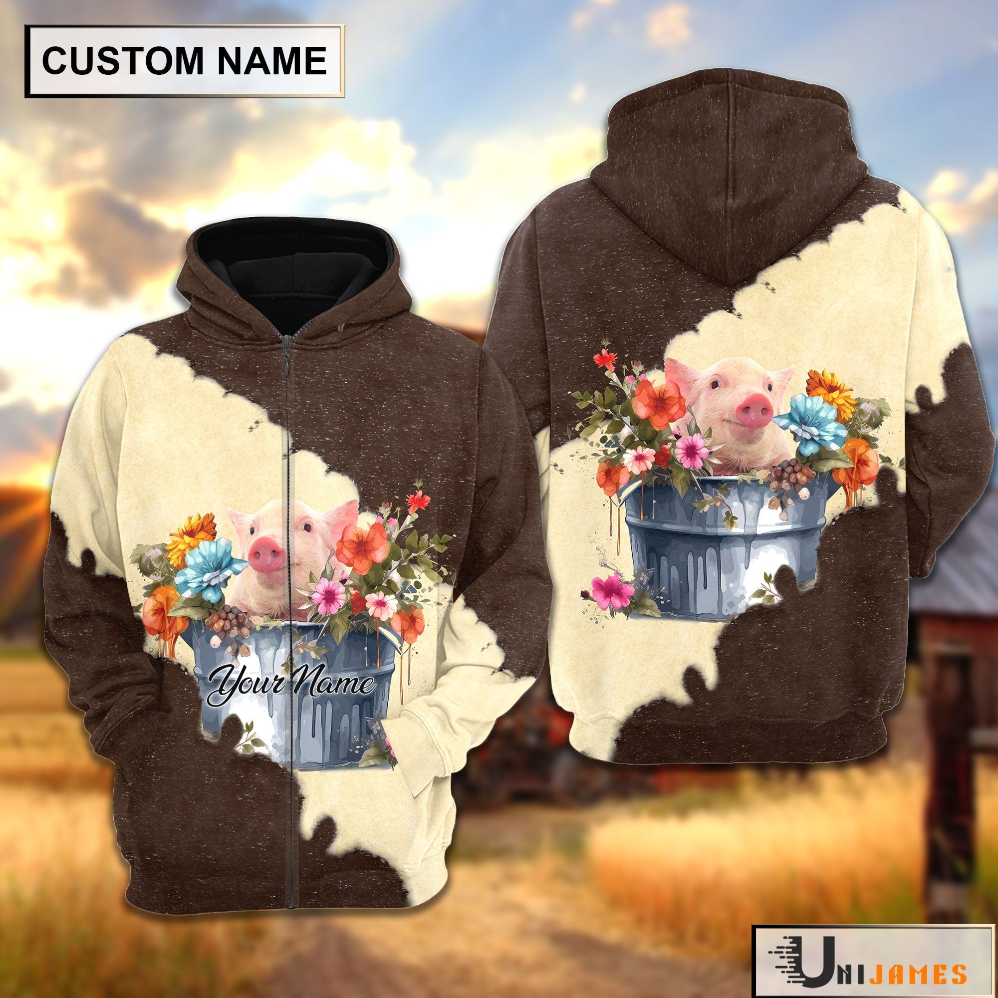 Pig In Bucket Brown Tie Dye Personalized Hoodie